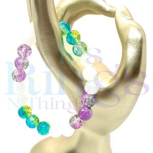 [Swift Wind] Stretchy Elastic Crackle & White Agate Glass Beaded Bracelet